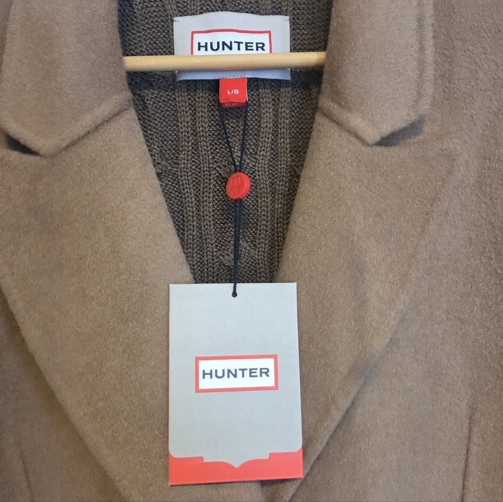 NWT Hunter Quiet Luxury Wool-Blend Knit & Felted Hybrid Blazer Jacket Brown - Picture 3 of 9